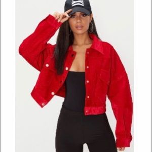 Red oversized trucker jacket